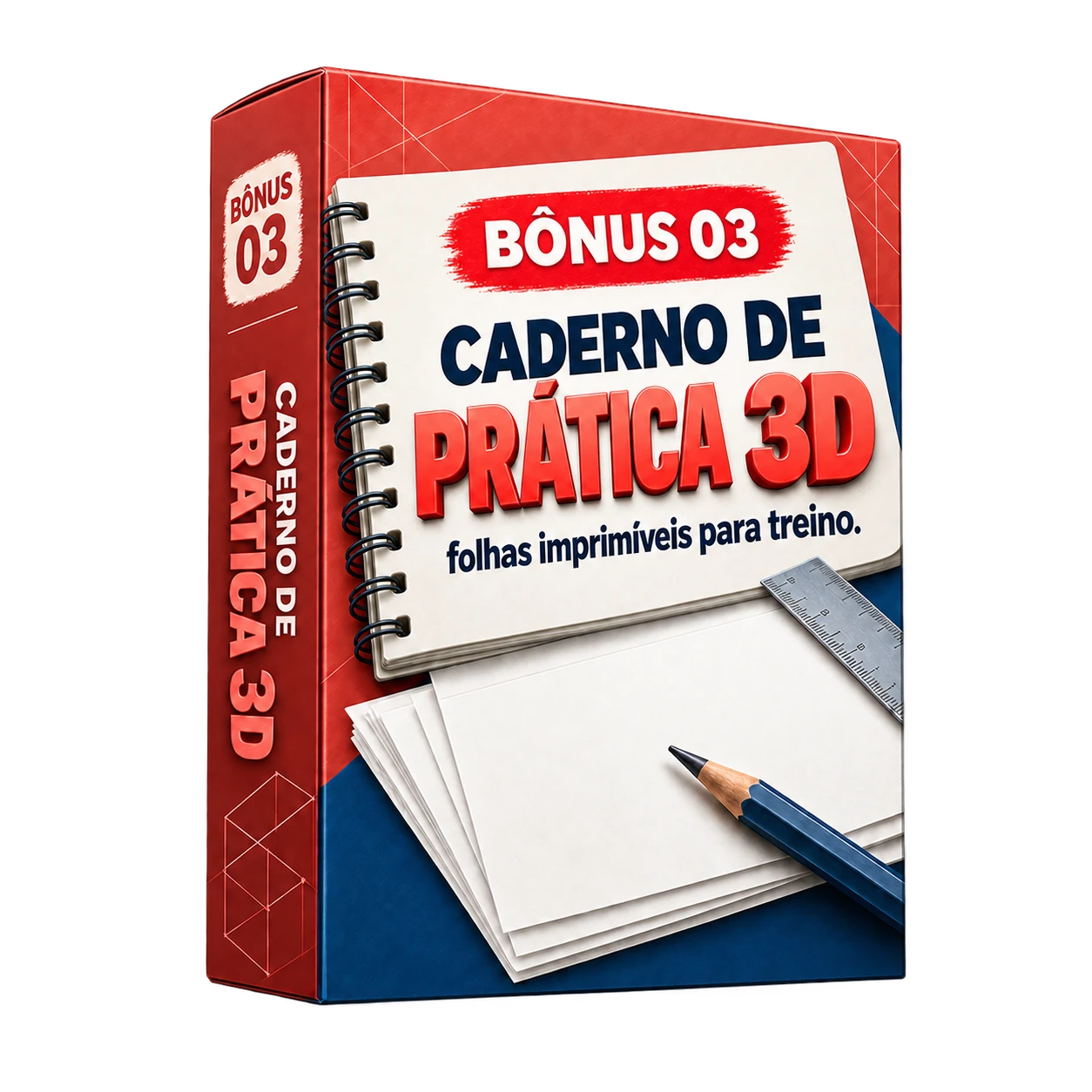 Mockup do bônus Caderno de Prática 3D